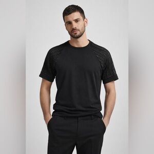 ORTTU Black Textured Sleeve Tee